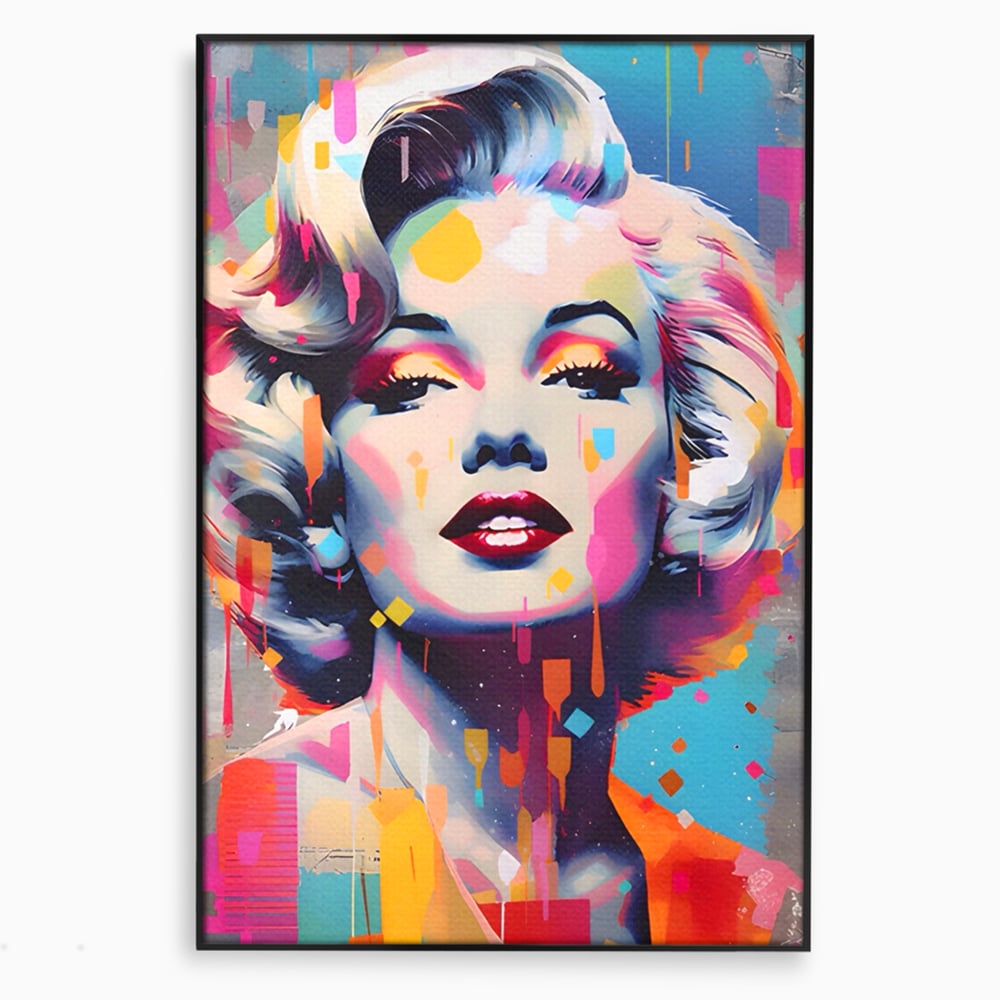 Tablou canvas cu tablou canvas portret pop art marilyn monroe, in rama de aluminiu negru